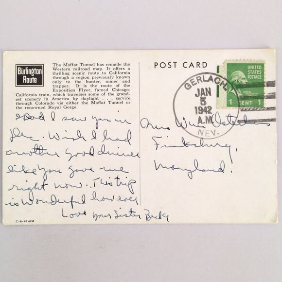 Burlington Route Moffat Tunnel Train 1940s Postcard Colorado Rockies Gore Canyon - Picture 2 of 2